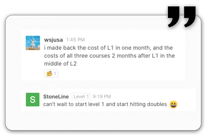 Members: Made back cost of Level 1 in one month