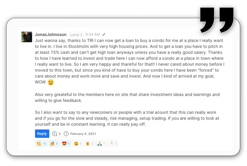Jonas Johansson Trustpilot review: Bought a condo from trading profits