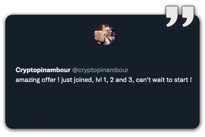 Cryptopinambour: Just joined, levels 1, 2, and 3, can't wait to start